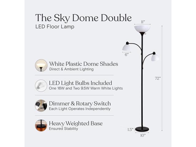 Brightech Sky Dome Double LED Floor Lamp, Torchiere Super Bright Floor Lamp with 2 Reading Lamps for Living Rooms & Offices - Dimmable Tall...