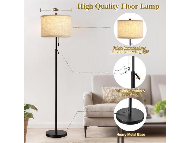 GyroVu Black Floor Lamp, Height Adjustable Standing Lamp Tall Lamp with Fabric Lampshade & Pull Chain Corner Floor Lamps for Living Room, Bedroom &...