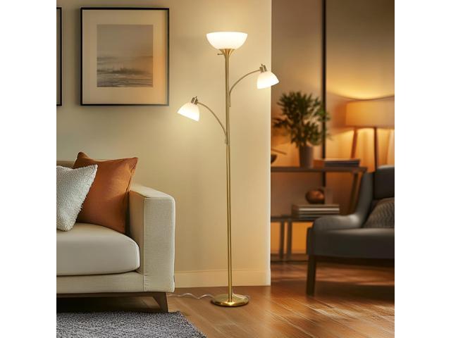 Brightech Sky Dome Double LED Floor lamp, Torchiere Super Bright Floor Lamp with 2 Reading Lamps for Living Rooms & Offices - Dimmable Tall...