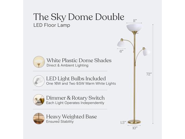Brightech Sky Dome Double LED Floor lamp, Torchiere Super Bright Floor Lamp with 2 Reading Lamps for Living Rooms & Offices - Dimmable Tall...