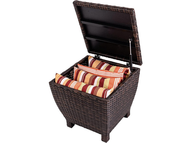 Sundale Outdoor Small Deck Storage Box with Lid, 13 Gallon Outdoor Bin Storage Container for Hose Cushion Towel, Patio Fully Assembled Brown Wicker...