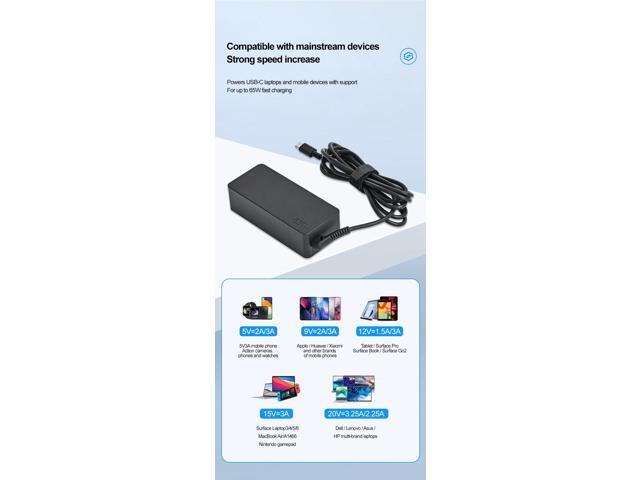 Dgkeyh Suitable for Lenovo HP Asus Acer Dell and other 65W Type-C laptop charger Adapter 5V3A 9V3A 12V3A 15V3A 20V3.25A Interface USB-C High...
