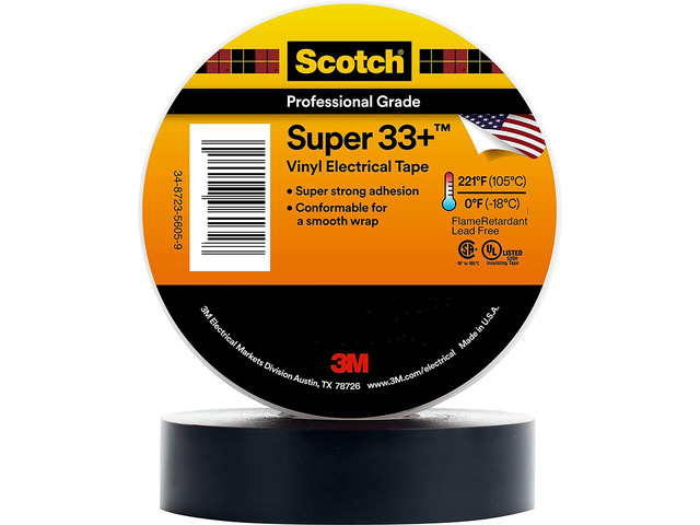 Scotch Super 33+ Electrical Tape, 2 in x 36 yd (108 ft), 1 Roll, Black Premium Grade All-Weather Vinyl, Resistant to Abrasion, Moisture, Corrosion,...