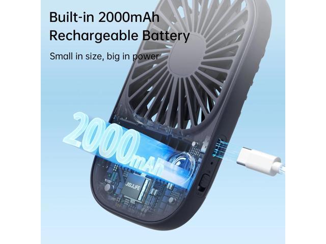 JISULIFE Mini Handheld Fan with Stand, Portable USB Rechargeable, 3 Speeds, Compact Design for Office, Outdoor Travel