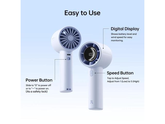 JISULIFE Portable Handheld Fan, Powerful Turbo Mini Fan [28Hrs Max Cooling], Digital Display, 5-Speed, 5000mAh USB Rechargeable for Travel, Summer,...