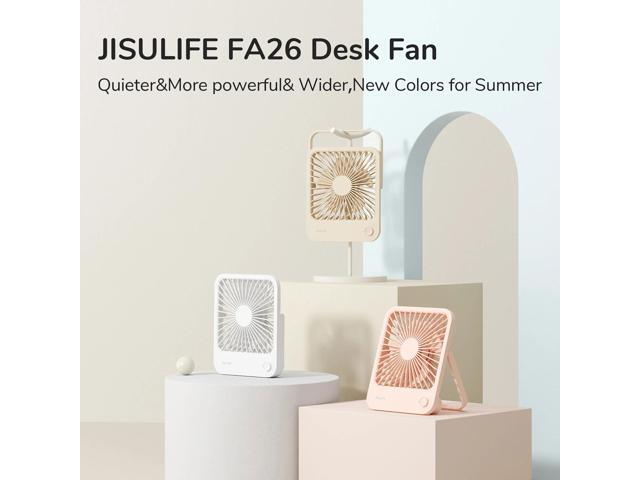 JISULIFE Portable Desk Fan, 4 Adjustable Speeds, 180°Foldable Design, 4500mAh Rechargeable Fan Battery Powered for Home, Outdoor-White