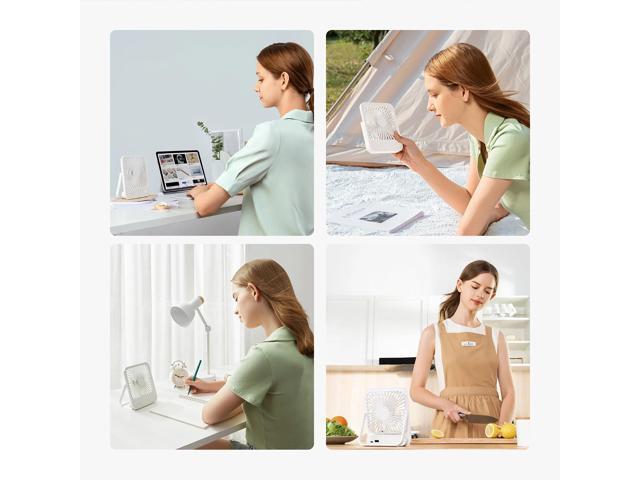 JISULIFE Portable Desk Fan, 4 Adjustable Speeds, 180°Foldable Design, 4500mAh Rechargeable Fan Battery Powered for Home, Outdoor-White
