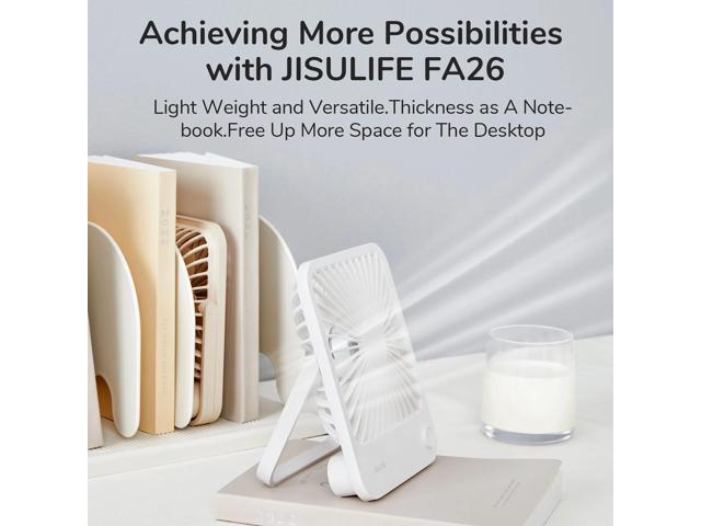 JISULIFE Portable Desk Fan, 4 Adjustable Speeds, 180°Foldable Design, 4500mAh Rechargeable Fan Battery Powered for Home, Outdoor-White