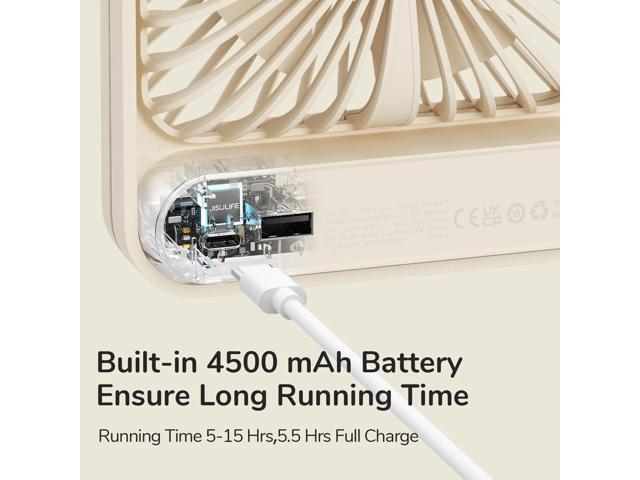 JISULIFE Portable Desk Fan, 4 Adjustable Speeds, 180°Foldable Design, 4500mAh Rechargeable Fan Battery Powered for Home, Outdoor-Brown