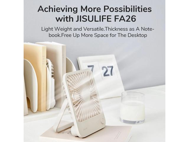 JISULIFE Portable Desk Fan, 4 Adjustable Speeds, 180°Foldable Design, 4500mAh Rechargeable Fan Battery Powered for Home, Outdoor-Brown