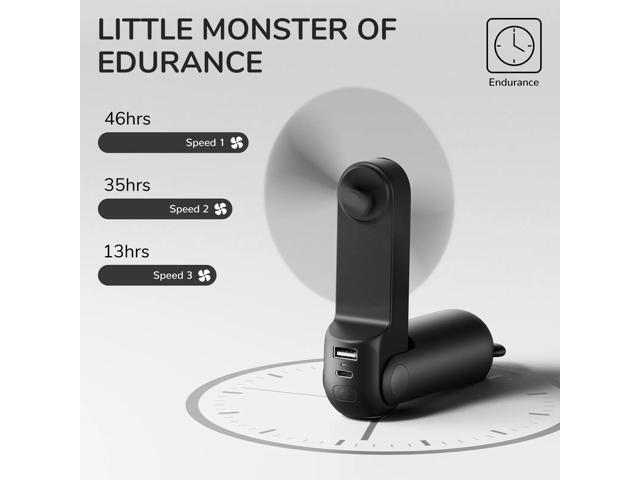 JISULIFE Portable Fan, Foldable Pocket Fan with 4500 mAh Battery, Flashlight, 3 Speeds for Travel