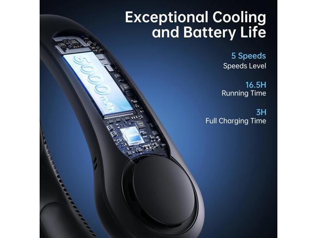 JISULIFE Portable Neck Fan 5000mAh Rechargeable with Necksupport, 5 Speeds Cooling Hands-Free Fan for Indoor Outdoor