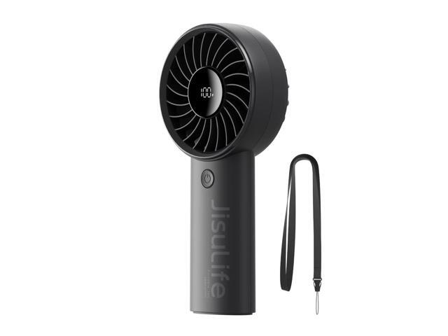 JISULIFE Handheld Fan - 5-Speed LED Display & 5000mAh Battery, USB-C Rechargeable with Lanyard, Compact Cooling for Travel/Beach/Makeup