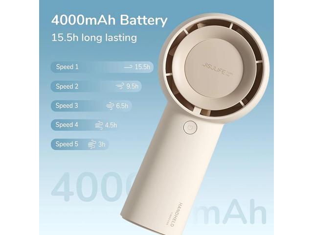 JISULIFE Turbo Fan-Sized Portable Fan & 16H Runtime 4000mAh USB Rechargeable Fan with 5 Wind Modes for All Occasions