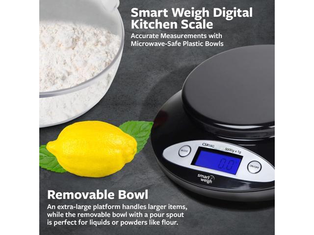 Smart Weigh Food Kitchen Scale with Bowl,11lb x 0.1oz / 5000 x 1grams, Digital Weight Scale for Baking,Cooking for Ounces and Grams