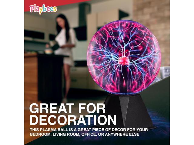 Playbees Colorful Plasma Ball - 7 Inch - Tesla Coil Bulb Static Electricity in a Vacuum Pressurized Glass Globe, Nebula Thunder Lightning, Plug-in...