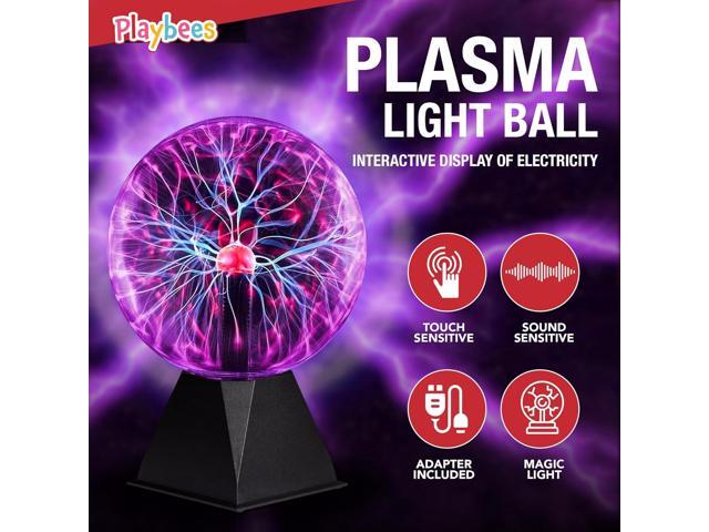 Playbees Colorful Plasma Ball - 7 Inch - Tesla Coil Bulb Static Electricity in a Vacuum Pressurized Glass Globe, Nebula, Thunder Lightning, Plug-in...