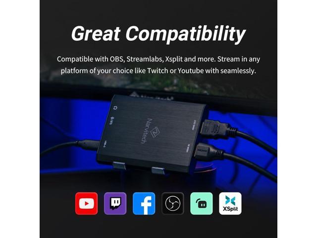 Narvitech NJ500 External Capture Card 4K60/2K144/HD240 Passthrough, 4K30 Streaming & Recording, Ultra-Low Latency for PS5, Xbox Series X/S, PC &...