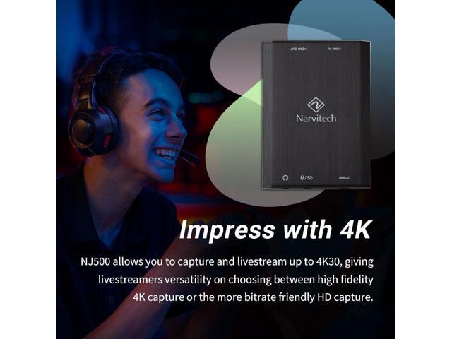 Narvitech NJ500 External Capture Card 4K60/2K144/HD240 Passthrough, 4K30 Streaming & Recording, Ultra-Low Latency for PS5, Xbox Series X/S, PC &...