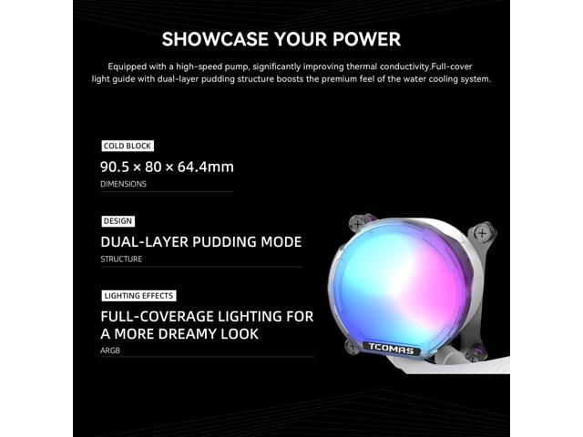 TCOMAS LE100 White 360 ARGB Liquid CPU Cooler Sleek AIO Cooling Solution with Dynamic ARGB Pump Head & Fans, Supports Intel LGA 1851/1700 & AMD...
