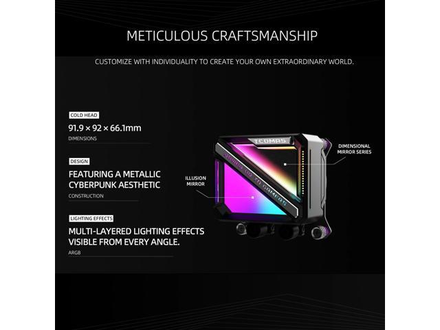 TCOMAS LE200 Black 360 ARGB Liquid CPU Cooler Signature Square ARGB Pump Design, Vibrant Lighting Effects, Supports Intel LGA 1851/1700 & AMD AM5/AM4