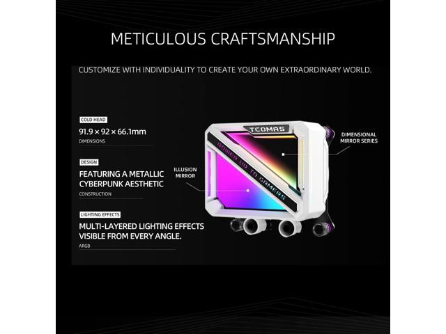 TCOMAS LE200 White 360 ARGB Liquid CPU Cooler Signature Square ARGB Pump Design, Vibrant Lighting Effects, Supports Intel LGA 1851/1700 & AMD AM5/AM4