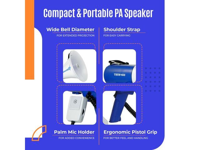 ThunderPower THUN450 1200 Yard Sound Range 35 Watt Portable PA Bullhorn Megaphone Speaker with 3 Megaphone Modes, Loud Blue Hand Held Bull...