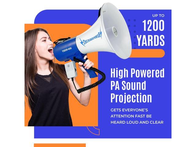 ThunderPower THUN450 1200 Yard Sound Range 35 Watt Portable PA Bullhorn Megaphone Speaker with 3 Megaphone Modes, Loud Blue Hand Held Bull...
