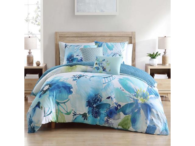 Bebejan Watercolor Blue 100% Cotton Sateen 5 Piece King Size Reversible Comforter Set