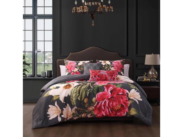 Bebejan Flower Garland 100% Cotton Sateen 5 Piece Queen Reversible Comforter Set