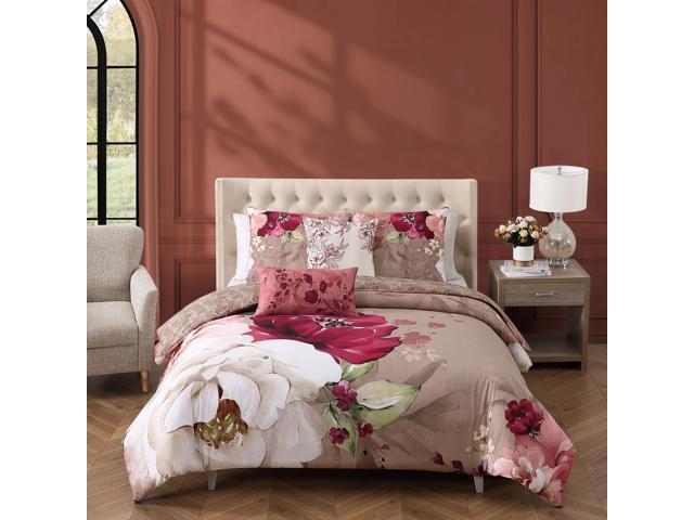 Bebejan Florence 100% Cotton Sateen 5 Piece Queen Size Reversible Comforter Set