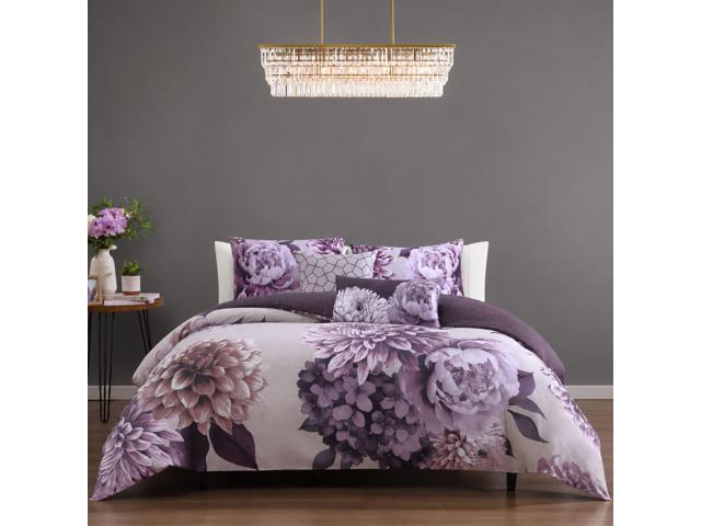Bebejan Plum Petal 100% Cotton Sateen 5 Piece King Size Reversible Comforter Set