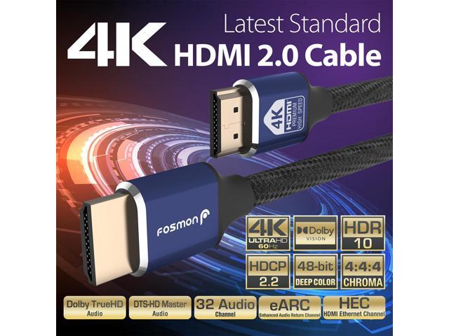 Fosmon 16.5FT CL3 Rated 28AWG Cotton Braided Premium High Speed HDMI Cable (Supports Ethernet, 3D, Audio Return, 4K@60Hz) - Blue/Black
