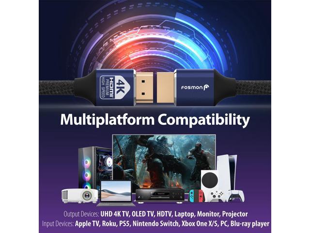 Fosmon 16.5FT CL3 Rated 28AWG Cotton Braided Premium High Speed HDMI Cable (Supports Ethernet, 3D, Audio Return, 4K@60Hz) - Blue/Black