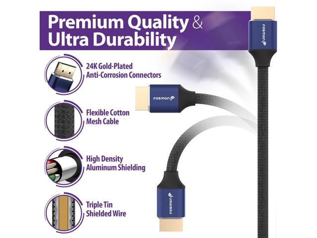 Fosmon 16.5FT CL3 Rated 28AWG Cotton Braided Premium High Speed HDMI Cable (Supports Ethernet, 3D, Audio Return, 4K@60Hz) - Blue/Black