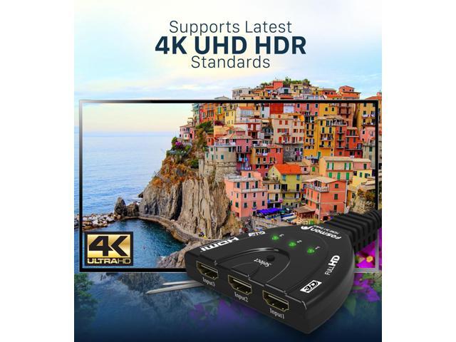 Fosmon 3-Port 4K HDMI Switcher, Auto-Switch HDMI Switcher Supports 3D HDR HD 1080P HDCP, 3x1 HDMI Splitter for HDTV, PS5, PS4, Fire Stick