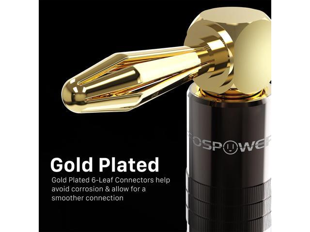 FosPower Right Angle Banana Plugs (6 Pairs / 12 pcs), Closed Screw 24K Gold Plated Banana Speaker Plug Connectors for Speaker Wire, Wall Plate