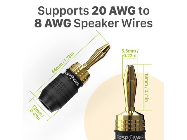 FosPower Deadbolt Banana Plugs 2 Pairs / 4 pcs, Screwless Type 24k Gold Plated Banana Speaker Plug Connectors