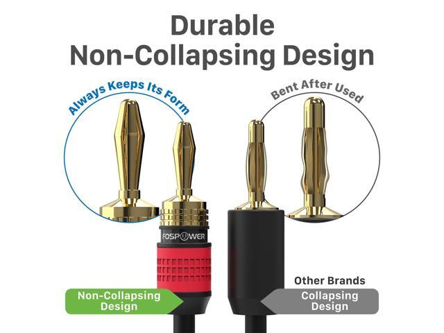 FosPower Deadbolt Banana Plugs 6 Pairs / 12 pcs, Screwless Type 24k Gold Plated Banana Speaker Plug Connectors