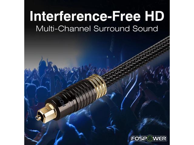FosPower 24K Gold-Plated Optical Digital Audio Cable - 15FT, Zero RFI & EMI Interference S/PDIF Toslink Cable with Ultra Durable Nylon Braided Jacket