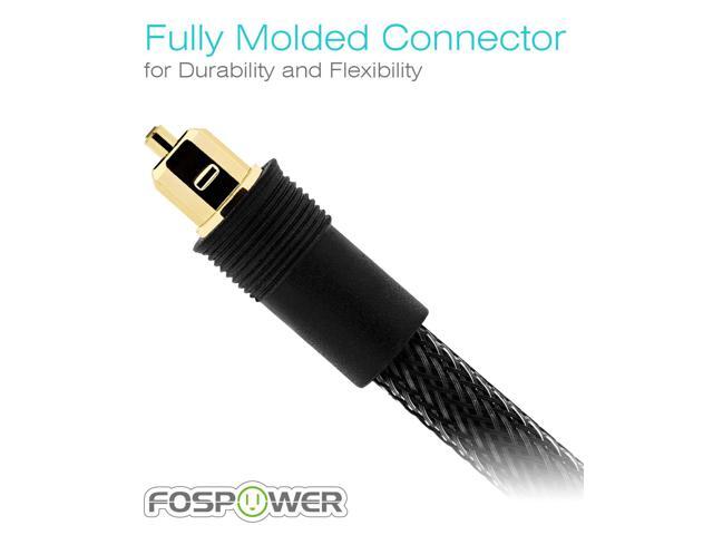 FosPower 24K Gold-Plated Optical Digital Audio Cable - 15FT, Zero RFI & EMI Interference S/PDIF Toslink Cable with Ultra Durable Nylon Braided Jacket