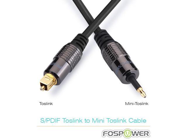 FosPower 24K Gold-Plated Toslink to Mini Toslink Cable - 6FT, S/PDIF Digital Optical Audio Cable, Premium Fiber Core Optical Cable