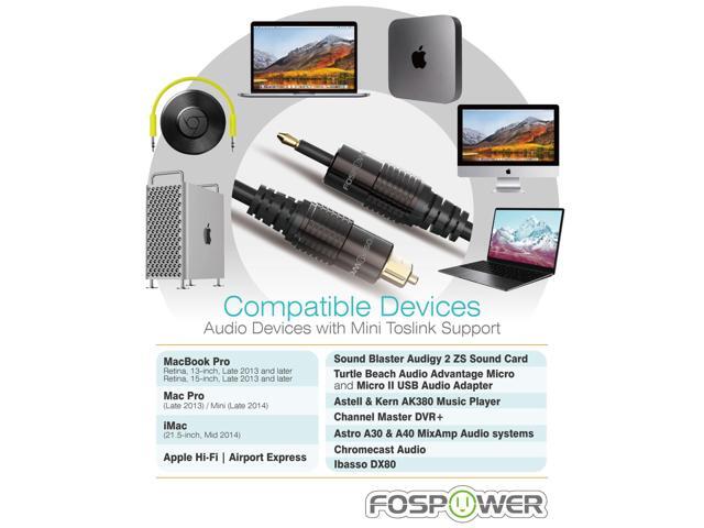 FosPower 24K Gold-Plated Toslink to Mini Toslink Cable - 6FT, S/PDIF Digital Optical Audio Cable, Premium Fiber Core Optical Cable