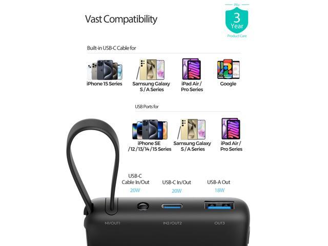 INIU - Portable Charger, Compact 10000mAh PD 20W Power Bank with Built-in USB-C Cable (IN&OUT) for iPhone, Samsung etc - Black - image 6