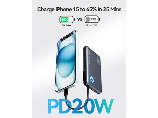 INIU - Portable Charger, Compact 10000mAh PD 20W Power Bank with Built-in USB-C Cable (IN&OUT) for iPhone, Samsung etc - Black - image 4