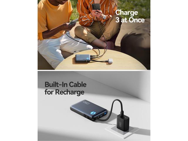 INIU - Portable Charger, Compact 10000mAh PD 20W Power Bank with Built-in USB-C Cable (IN&OUT) for iPhone, Samsung etc - Black - image 5