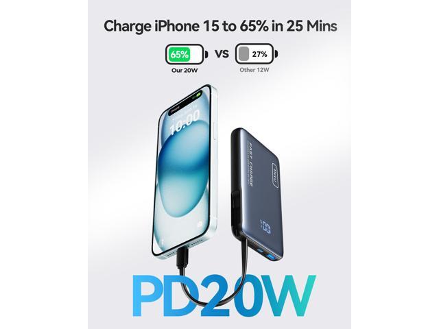 INIU - Pocket Power 10K Power Bank with Built-In USB C Cable, Compact 10000mAh PD 20W (IN&OUT) for iPhone, Samsung etc - Black - image 6