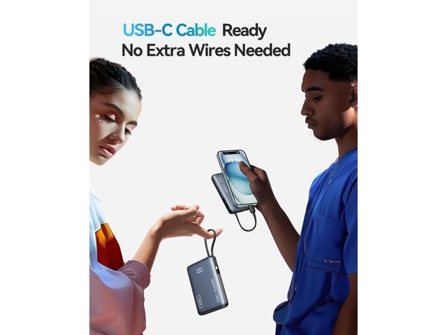 INIU - Pocket Power 10K Power Bank with Built-In USB C Cable, Compact 10000mAh PD 20W (IN&OUT) for iPhone, Samsung etc - Black - image 8