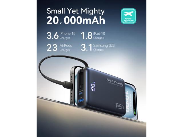 INIU - Pocket Power 20K Portable Power Bank with Built-In USB-C Cable (IN&OUT), 20000mAh PD 22.5W, for iPhone & Android - Black - image 3