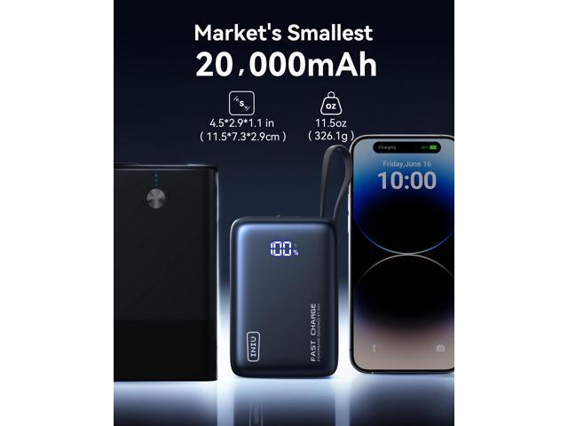INIU - Pocket Power 20K Portable Power Bank with Built-In USB-C Cable (IN&OUT), 20000mAh PD 22.5W, for iPhone & Android - Black - image 4